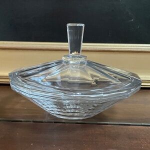 Vintage Val St. Lambert Crystal Lidded Candy Dish, Art Deco, 7.75”